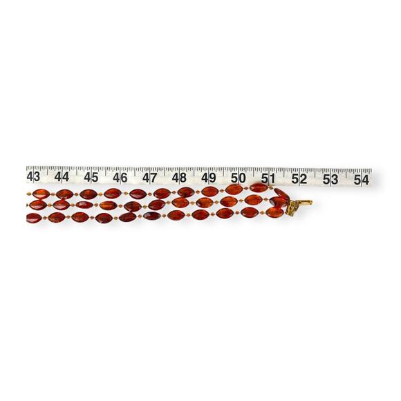 Multi Strand Necklace Long Faux Amber Plastic Beads Translucent Marquise Vintage - Picture 8 of 8